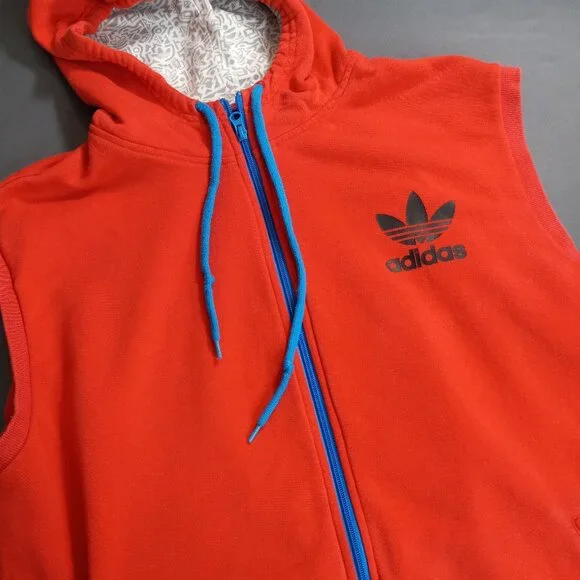 Adidas Originals Red Sleeveless Hoodie Vest (Trefoil Logo) Size XL - Picture 8 of 13